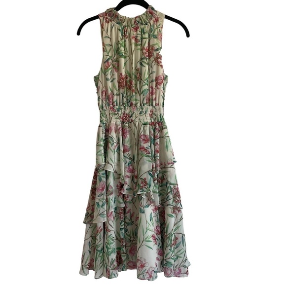 Eliza J Floral Sleeveless High Neck Ruffle Dress, Size 6 - Picture 3 of 9